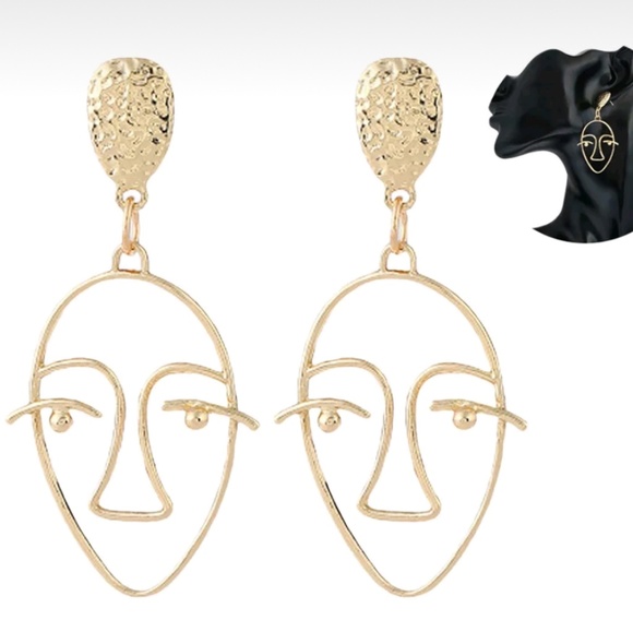 Boho Chic Gold Fashion Face Earrings - Picture 1 of 3